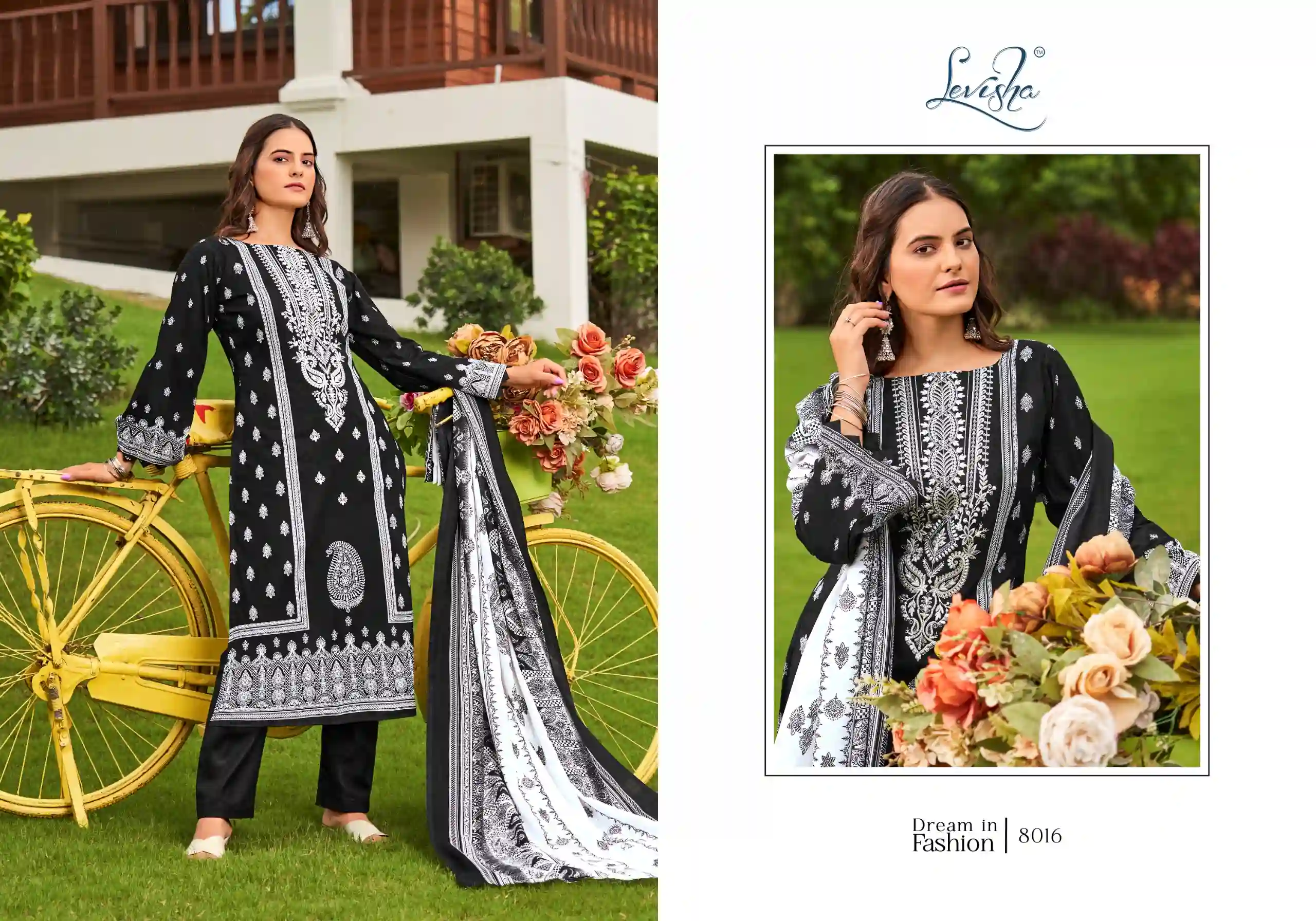 Levisha Naira Nx Vo 8 Black & White Cotton Pakistani Style Print Wholesale Pakistani Salwar Suit Catalog — Wholesale Pakistani Suits, Levisha wholesale from Surat - Gallery Image 4